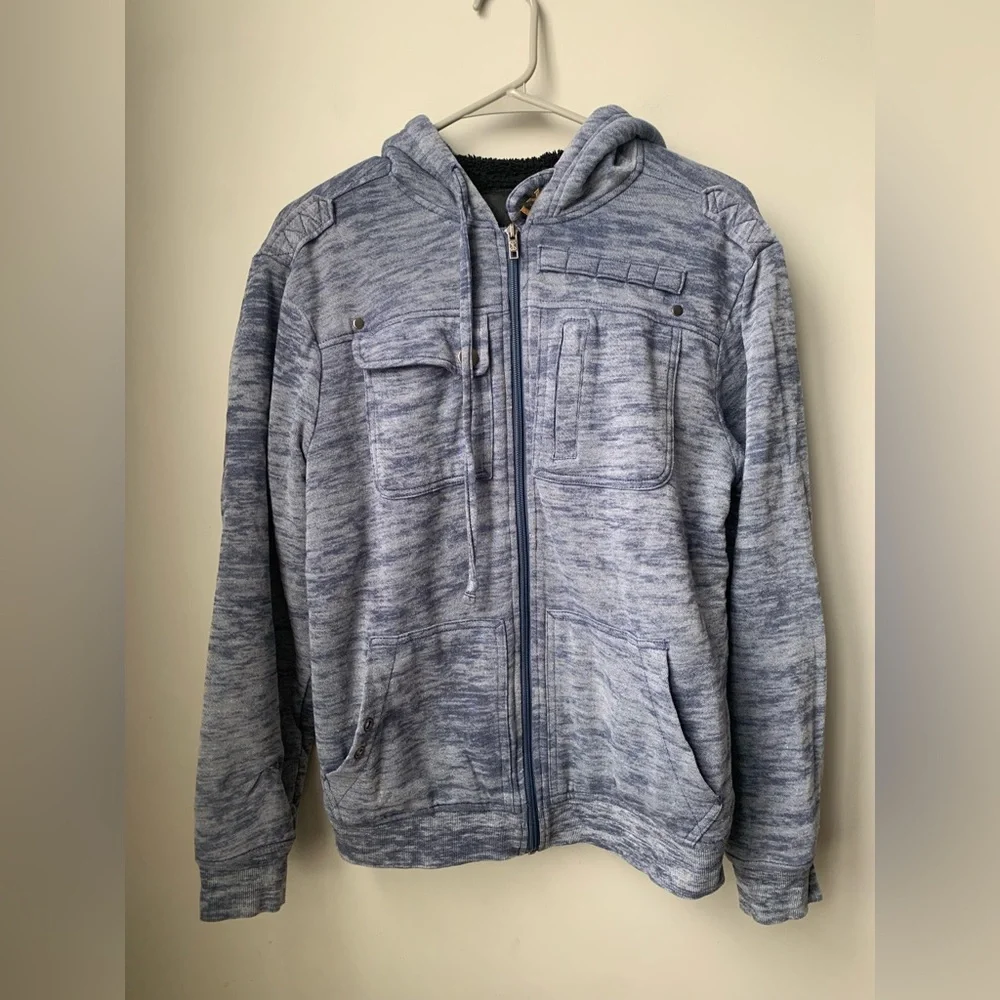 HELIX Men’s Heavy Blue Gray Space Dyed w/ Black Fleece Lined Zipper Front Jacket